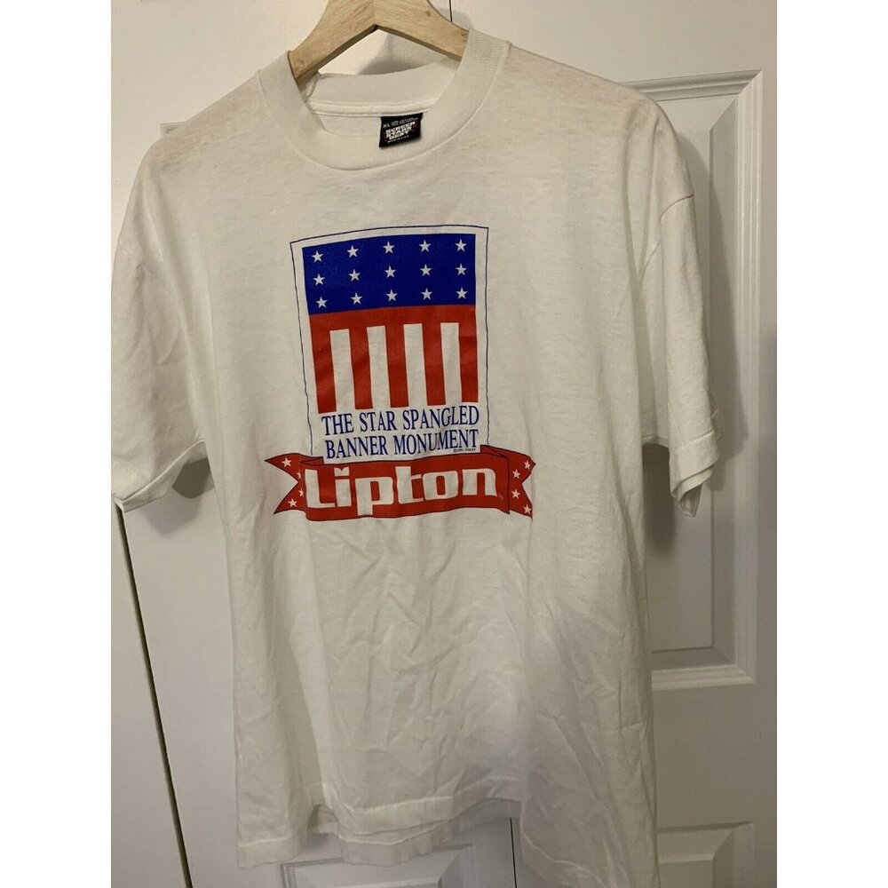 Vintage 90s Lipton Sz XL Star Spangled Banner Monument T-shirt single stitch USA